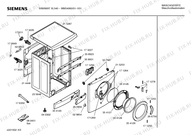 Схема №1 WM54060 SIWAMAT XL540 с изображением Инструкция по установке и эксплуатации для стиральной машины Siemens 00524110