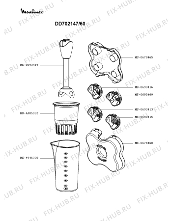 Взрыв-схема блендера (миксера) Moulinex DD702147/60 - Схема узла 7P003330.7P2