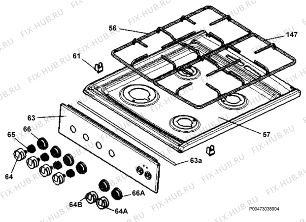 Взрыв-схема плиты (духовки) Electrolux EKK510506W - Схема узла Section 4