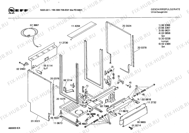 Схема №1 195306861 5223.11S с изображением Панель для электропосудомоечной машины Bosch 00117709