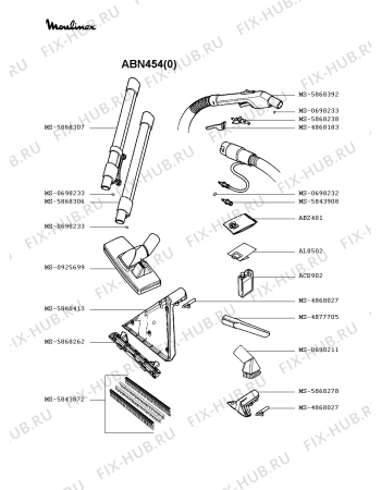 Взрыв-схема пылесоса Moulinex ABN454(0) - Схема узла SP002170.0P3