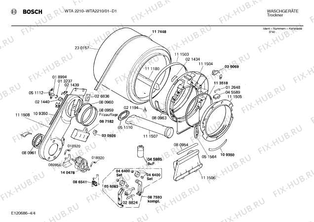 Схема №1 WTA2480FG WTA2480 с изображением Кронштейн подшипника для сушильной машины Bosch 00030754
