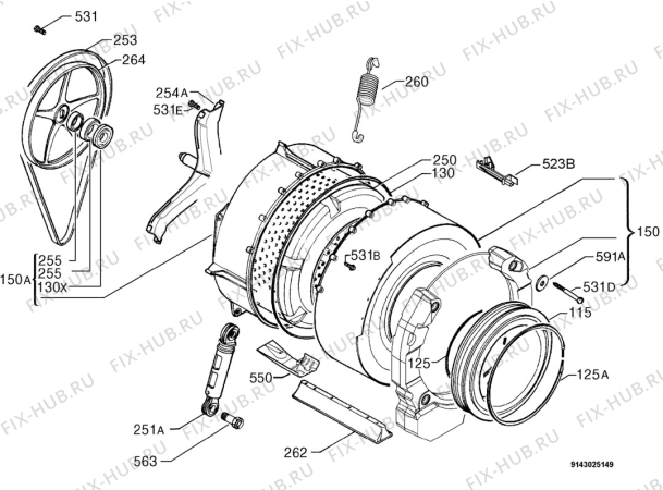 Взрыв-схема стиральной машины Rex Electrolux RJ7120A - Схема узла Functional parts 267