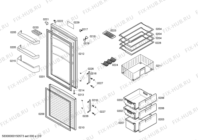 Взрыв-схема холодильника Bosch KGV33X20GB - Схема узла 02