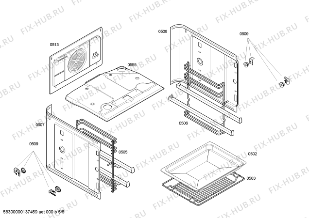 Взрыв-схема плиты (духовки) Bosch HBA56S550E - Схема узла 05