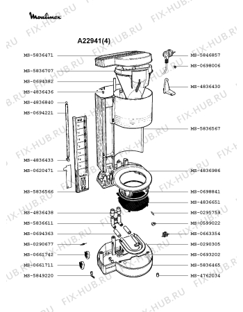 Взрыв-схема кофеварки (кофемашины) Moulinex A22941(4) - Схема узла PP001590.1P2