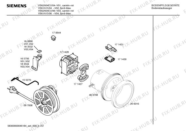 Схема №1 VS62A04EU, SUPER C ELECTRONIC с изображением Крышка для электропылесоса Siemens 00352530