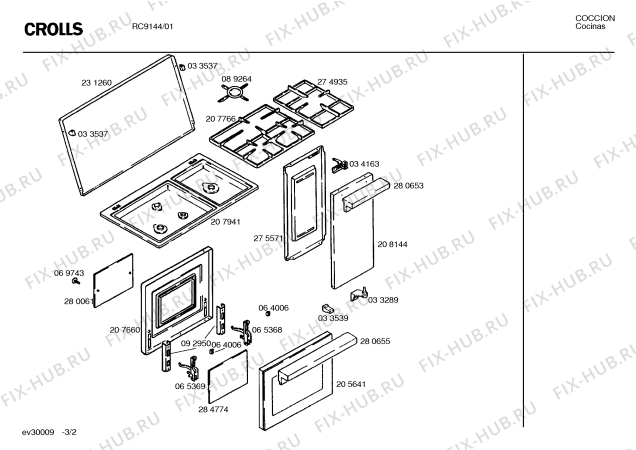 Взрыв-схема плиты (духовки) Crolls RC9144 - Схема узла 02