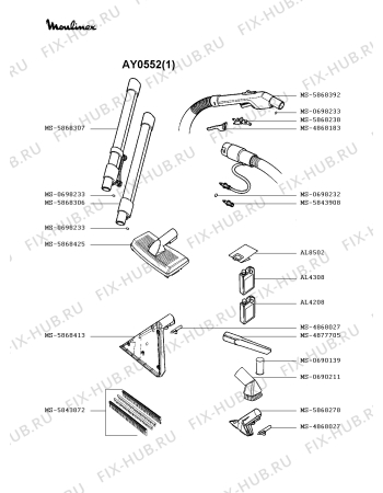 Взрыв-схема пылесоса Moulinex AY0552(1) - Схема узла 5P002354.9P2