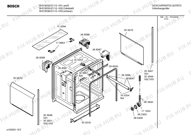 Взрыв-схема посудомоечной машины Bosch SHU3035UC Power Scrub, Regular wash, Rinse and hold - Схема узла 03