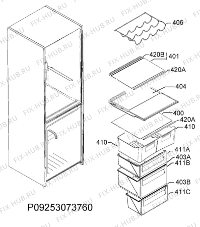 Взрыв-схема холодильника Electrolux EN3455MFX - Схема узла Internal parts