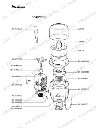 Взрыв-схема блендера (миксера) Moulinex AR684H(P) - Схема узла 0P001306.8P2