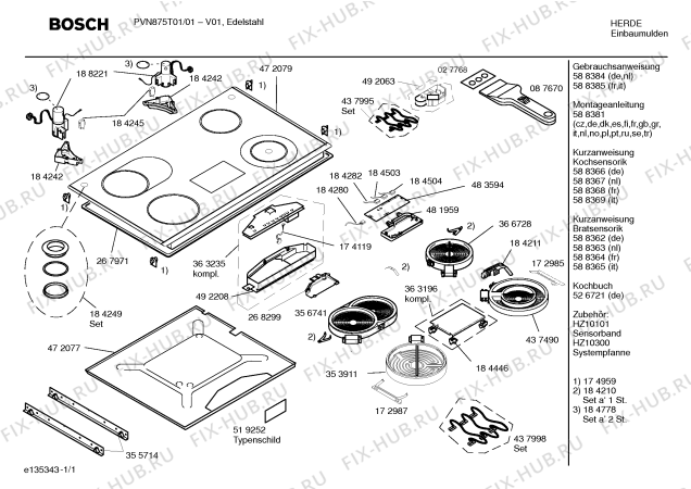 Схема №1 PVN875T01 с изображением Инструкция по эксплуатации для плиты (духовки) Bosch 00588384