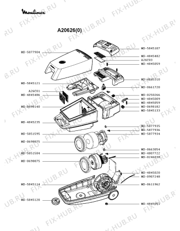Взрыв-схема пылесоса Moulinex A20626(0) - Схема узла RP002313.9P2