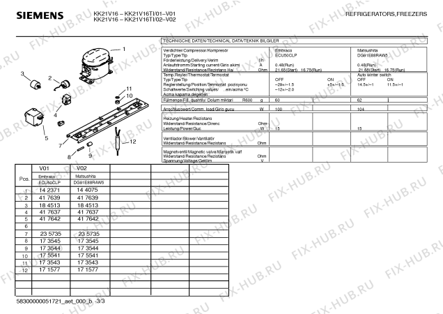 Взрыв-схема холодильника Siemens KK21V16TI - Схема узла 03