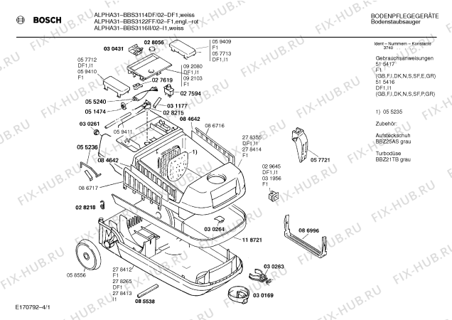 Схема №2 BBS3114GB ALPHA 31 с изображением Панель для мини-пылесоса Bosch 00092080