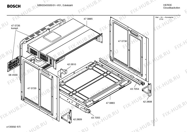 Взрыв-схема плиты (духовки) Bosch HBN334550S - Схема узла 05