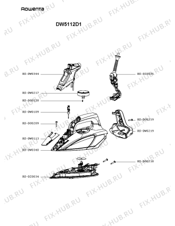 Схема №1 DW5112D1 с изображением Рукоятка для электроутюга Rowenta RS-DW0344
