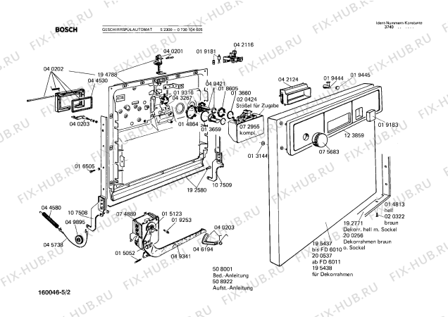 Схема №2 0730104606 S300 с изображением Панель для посудомойки Bosch 00109755