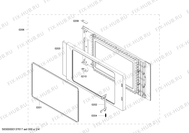 Схема №2 HF25M561 с изображением Дверь для электропечи Siemens 00478263