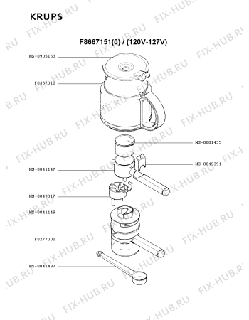 Взрыв-схема кофеварки (кофемашины) Krups F8667151(0) - Схема узла YP001839.4P2