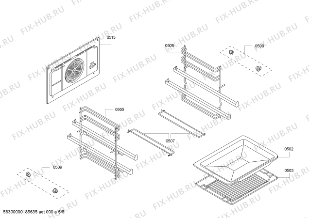 Взрыв-схема плиты (духовки) Bosch HBA74S350E H.BO.PY.L3D.IN.GLASS.B3/.X.E3_COT/ - Схема узла 05