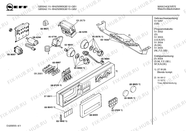 Схема №1 W4250W0GB GB5042.11I с изображением Панель для стиральной машины Bosch 00278126