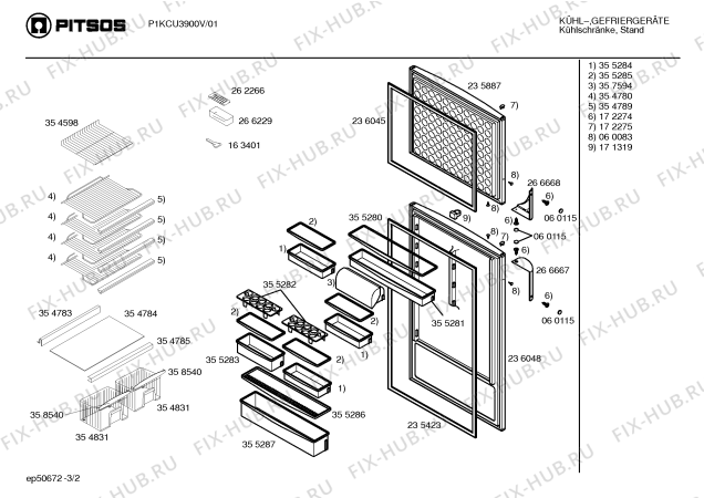 Взрыв-схема холодильника Pitsos P1KCU3900V - Схема узла 02