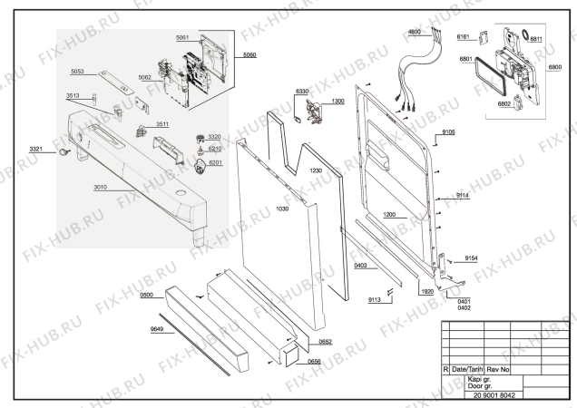 Взрыв-схема посудомоечной машины Beko DSFN 4530 (7636033942) - Exploded view (Door - Panel)