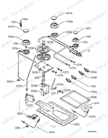 Взрыв-схема плиты (духовки) Zanussi Z97GX - Схема узла Functional parts 267