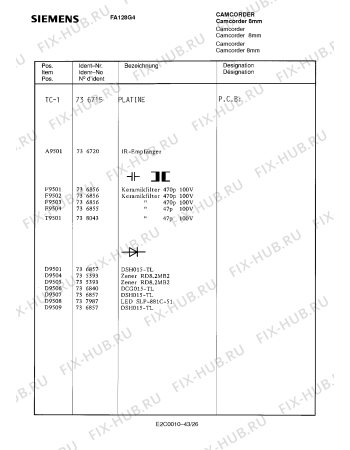 Схема №12 FA128G4 с изображением Пульт дистанционного управления для видеоэлектроники Siemens 00756053