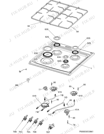 Взрыв-схема плиты (духовки) Electrolux EKG961102W - Схема узла Hob