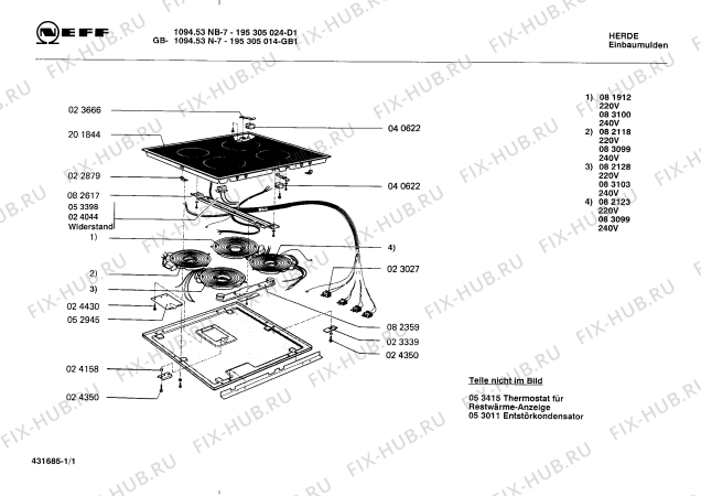 Схема №1 195304190 1094.73N-7 с изображением Контакт конфорки для электропечи Bosch 00082260