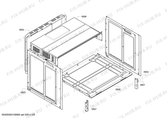 Взрыв-схема плиты (духовки) Bosch HBN211E0GC - Схема узла 05