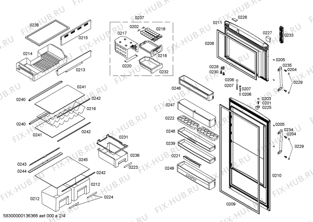 Схема №2 KDN36A03 с изображением Дверь для холодильной камеры Bosch 00245506