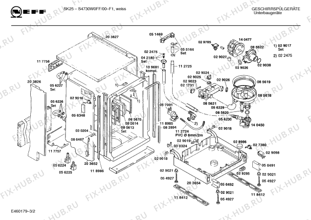 Взрыв-схема посудомоечной машины Neff S4730W0FF sk25 - Схема узла 02