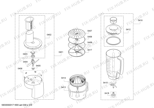 Взрыв-схема кухонного комбайна Bosch MUM56740 - Схема узла 04