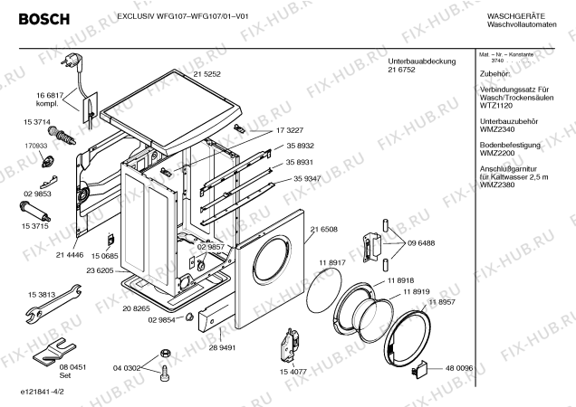 Взрыв-схема стиральной машины Bosch WFG107 EXCLUSIV WFG 107 - Схема узла 02