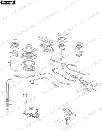 Схема №1 DEFP907S с изображением Трубка подачи газа для духового шкафа DELONGHI 029629