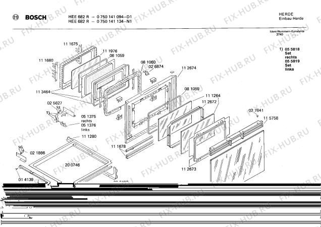 Схема №1 0750141134 HEE682R с изображением Панель для электропечи Bosch 00115765