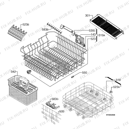 Взрыв-схема посудомоечной машины Privileg 466785_11069 - Схема узла Basket 160