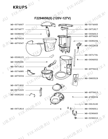 Взрыв-схема кофеварки (кофемашины) Krups F2294656(0) - Схема узла TP001583.3P2