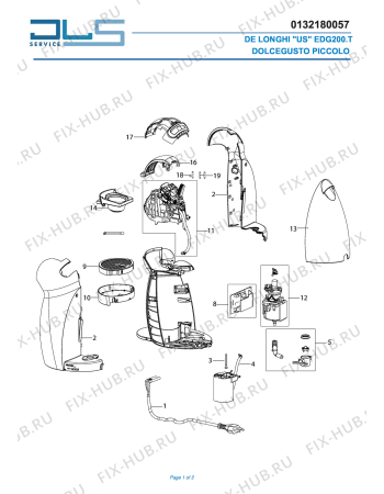 Схема №1 EDG200T \"PICCOLO\" DOLCEGUSTO с изображением Труба для кофеварки (кофемашины) DELONGHI WI1329
