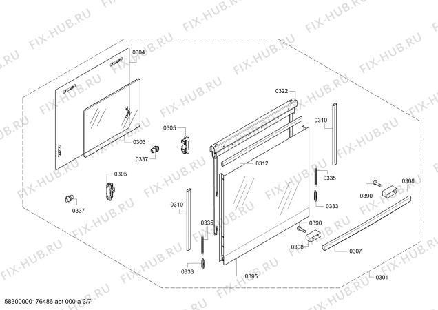 Схема №4 B44S52N5GB с изображением Внутренняя дверь для плиты (духовки) Bosch 00689280