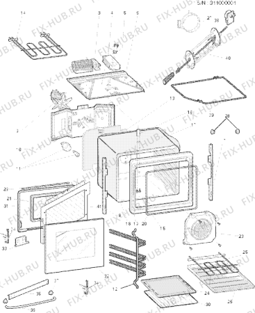 Взрыв-схема плиты (духовки) Ariston CP649MDXAUST (F030004) - Схема узла