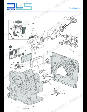 Взрыв-схема кофеварки (кофемашины) DELONGHI AUTENTICA CAPPUCCINO  ETAM29.660.SB - Схема узла 2