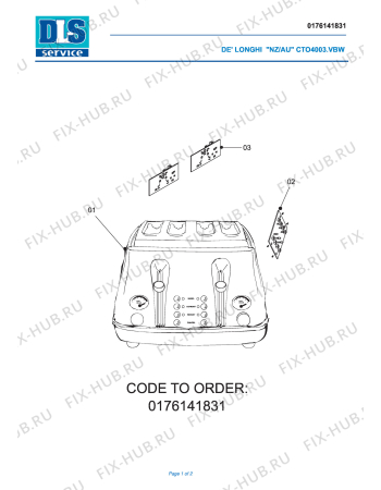 Схема №1 Icona CTO 4003.VBG с изображением Блок управления для электротостера DELONGHI TO1179