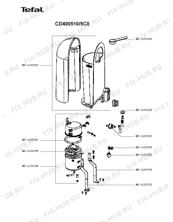 Взрыв-схема кофеварки (кофемашины) Tefal CD400510/5C0 - Схема узла RP002904.3P3