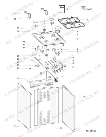 Взрыв-схема плиты (духовки) Hotpoint HW170LIW (F053210) - Схема узла