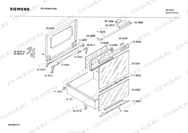 Взрыв-схема плиты (духовки) Siemens HS845654 - Схема узла 04